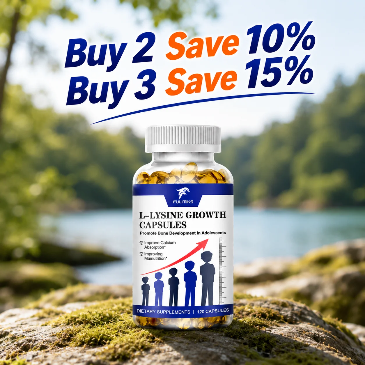 L-Lysine Growth Supplement, with Vitamin D, Calcium & Arginine, Supports Bone Growth, Height Development & Healthy Nutrition