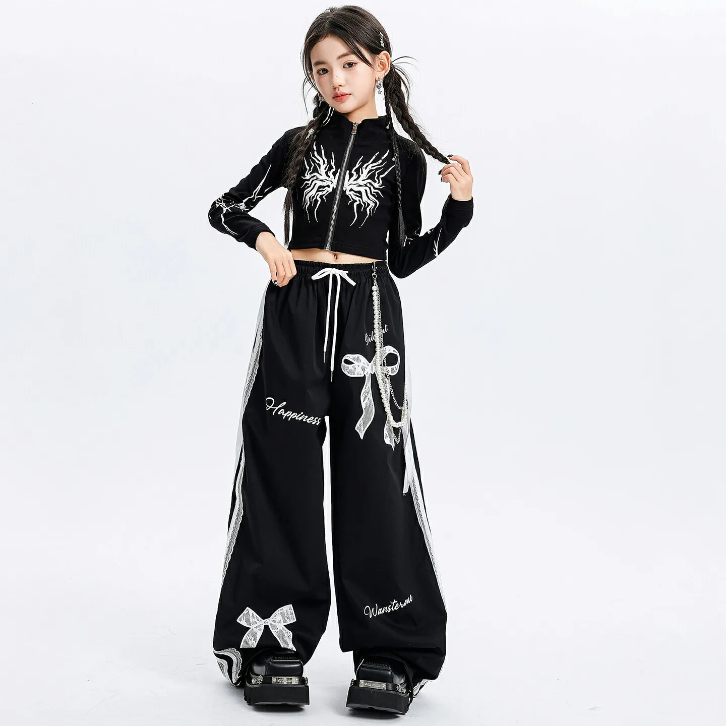 Kids K-pop Cool Crop Jacket Loose Sweat Pants Girls Hip Hop Street Dance Clothes Sets Children Girl Group Streetwear Costumes