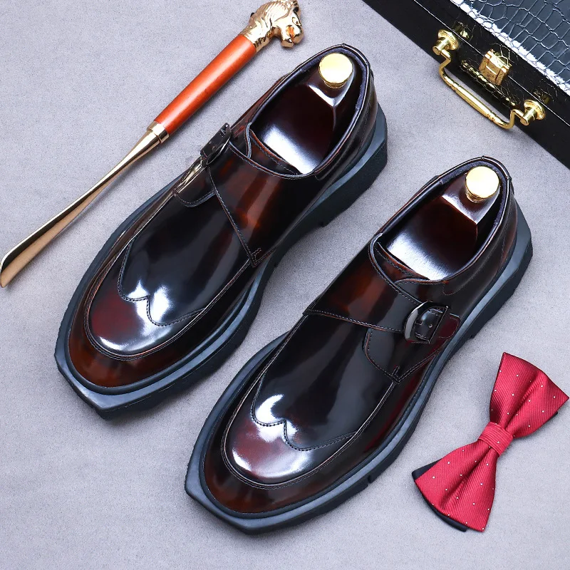 Patent Leather Platform Men\'s Dress Shoes Luxury Brand Handmade Genuine Leather Fashion British Style Wedding Social Loafers Man