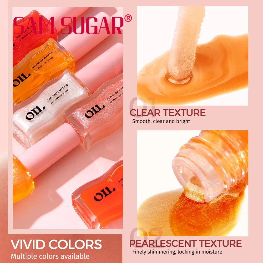 SAM SUGAR 6 colores fruta miel perla aceite de labios esencial reduce las líneas de los labios hidratación de larga duración cuidado de los labios esmalte de labios transparente