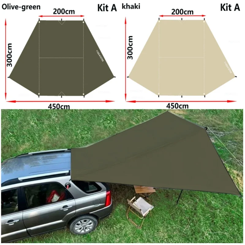 Outdoor-Zelt, Fledermausförmige SUV-Box-Abdeckung, Auto-Seitenzelt, Versilbert, Camping-UV-Zelt, Camping-Privatzelt – Detail 5