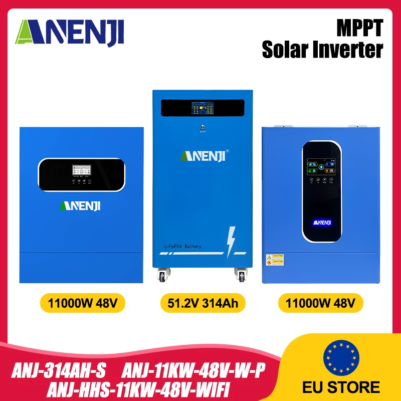 ANENJI 11KW 48V Solar-Wechselrichter Hybrid 220V 15KW Batterie-MPPT-Wechselrichter mit WLAN für On/Off-Grid-Anwendungen, Solar-Hybrid-Wechselrichter für Solarpanel-Haushaltsgeräte