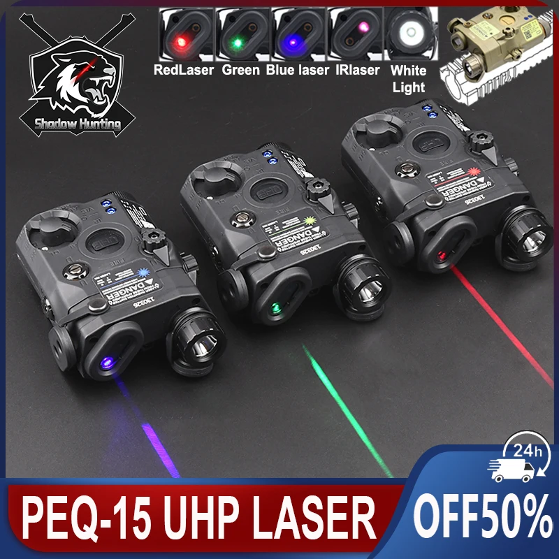 WADSN UHP PEQ-15 Red/Blue/Green Dot Laser Airsoft White LED Flashlight Strobe IR Night Vision AR15 Hunting Weapon Scout Light