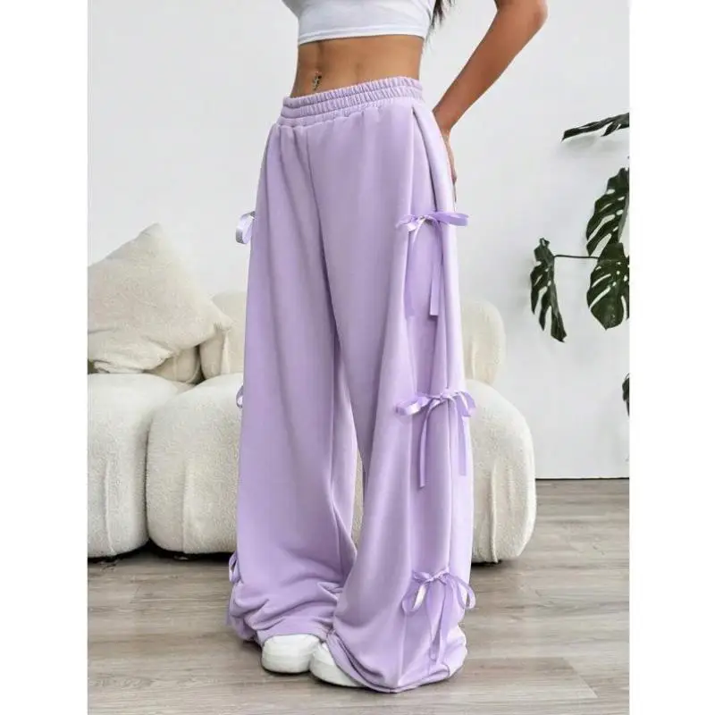 

Sweet Cute Pink Bowknot Dstring Casual Pants Summer New Arrival Straight Leg PVC Material ex Neutral Sle