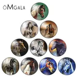 Watercolor horse paintings 10pcs 12mm/18mm/20mm/25mm Round photo glass cabochon demo flat back Making findings