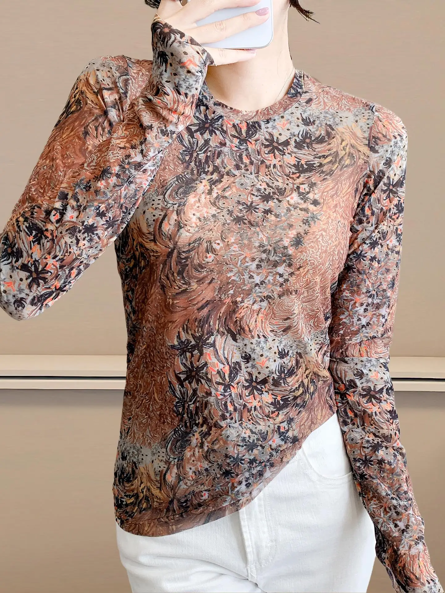 Damska bielizna termoaktywna irt 2025 Jesień Zima Nowa Seksowna Mikro Prześwitująca Koronkowa Cienka Długa Koszulka T-shirt Mały Top