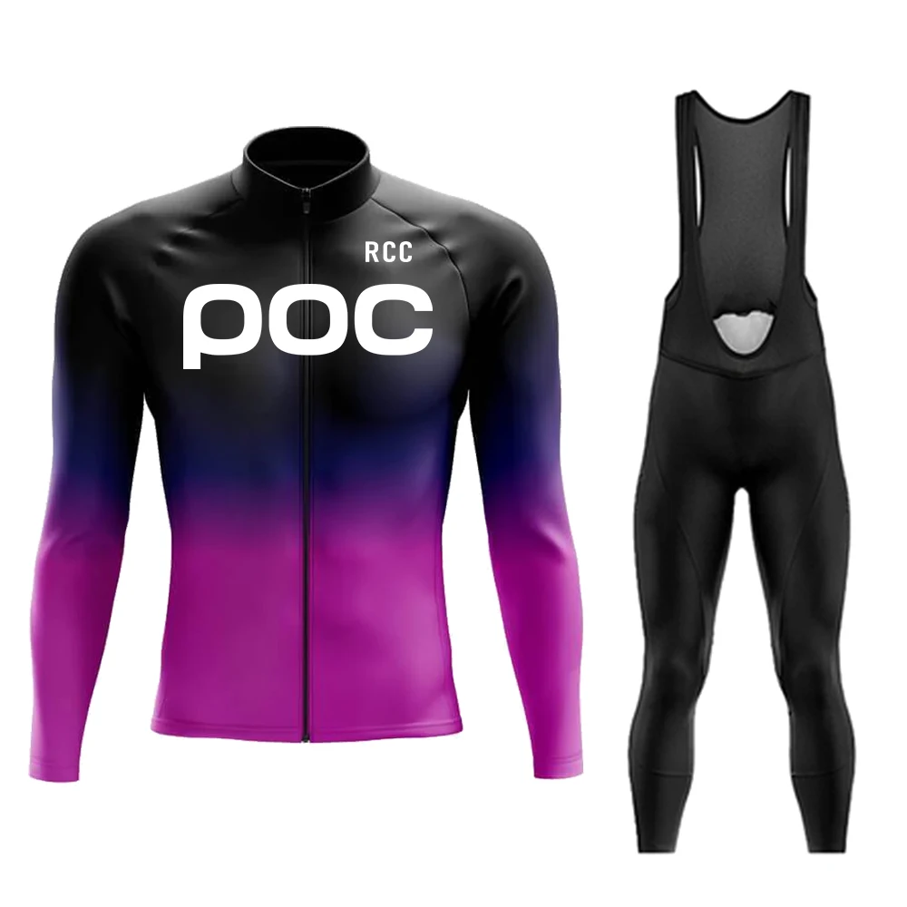 2024 POC Road Cycling Suit Men\'s Long Sleeve Sports Shirt Set Maillot Ciclismo Road Cycling Quick Drying