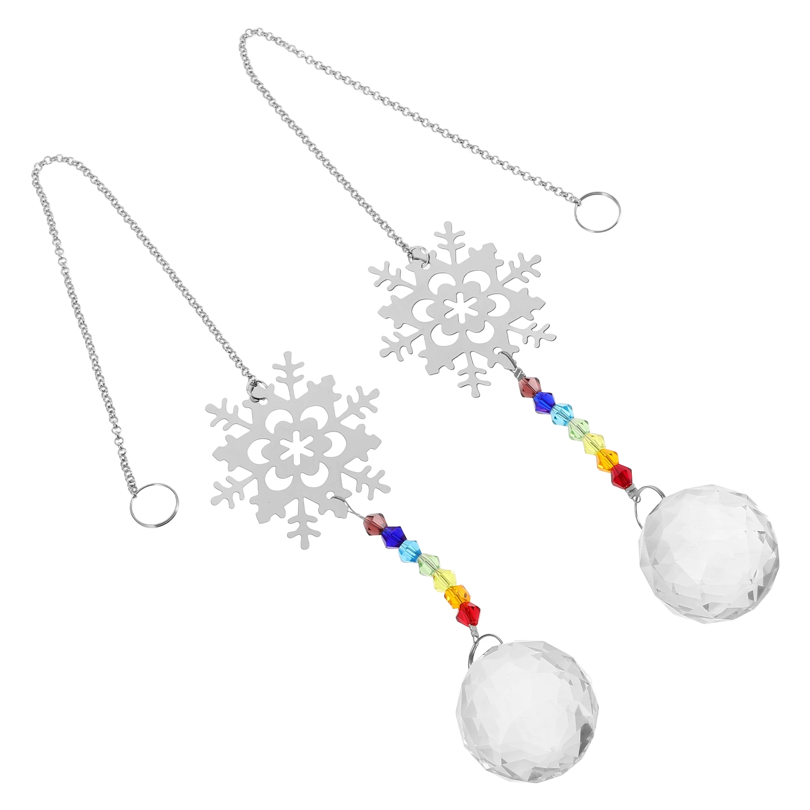 

2pcs Snowflake Crystal Sun Catcher Hanging Ornament Bright Colorful Beads Window Garden Christmas Tree Decor Light Refraction