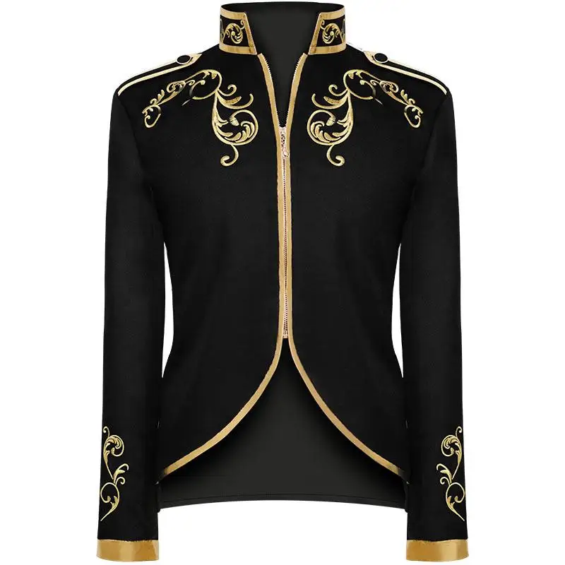 fashionable-halloween-men's-jacket-embroidered-sport-coat-retro-outerwear-golden-style-short-sleeve-round-neck