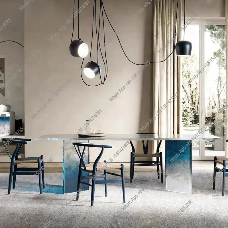 Xx Italian Minimalist Art Rectangular Dining Table Household Acrylic Transparent Gradual Change Long Table Conference Table