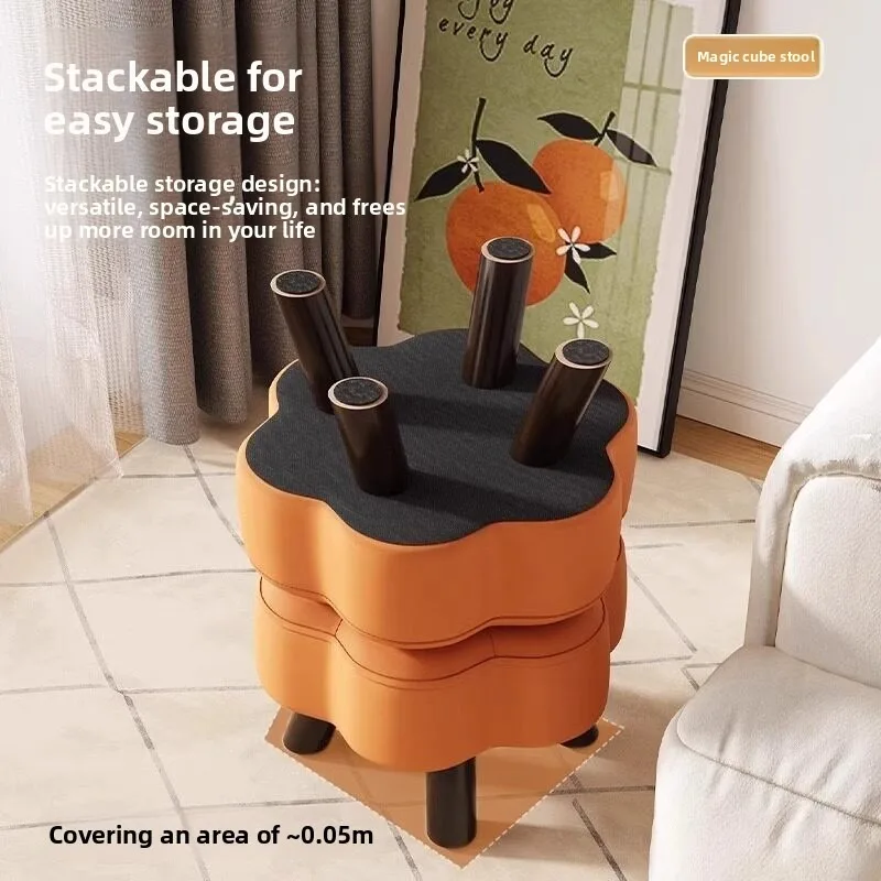 Small Wooden Stool Flower Shape Sturdy Solid Wood Low Seat Footstool for Adults Bedside Entryway Cute Home Decor
