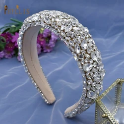 A452 Silver Wedding Hair Accessories Handmade Bridal Headwear Crystal Bridal Head Hoop Shiny Baroque Headband Pageant Crown
