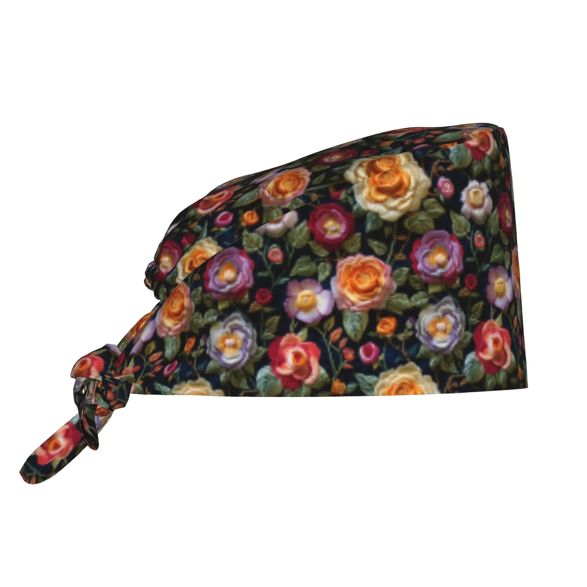 Elegant Stained Rose Flowers  Medical Staff Scrubs Hat Women Men  Doctor Nursing Surgical Cap Scrub Caps