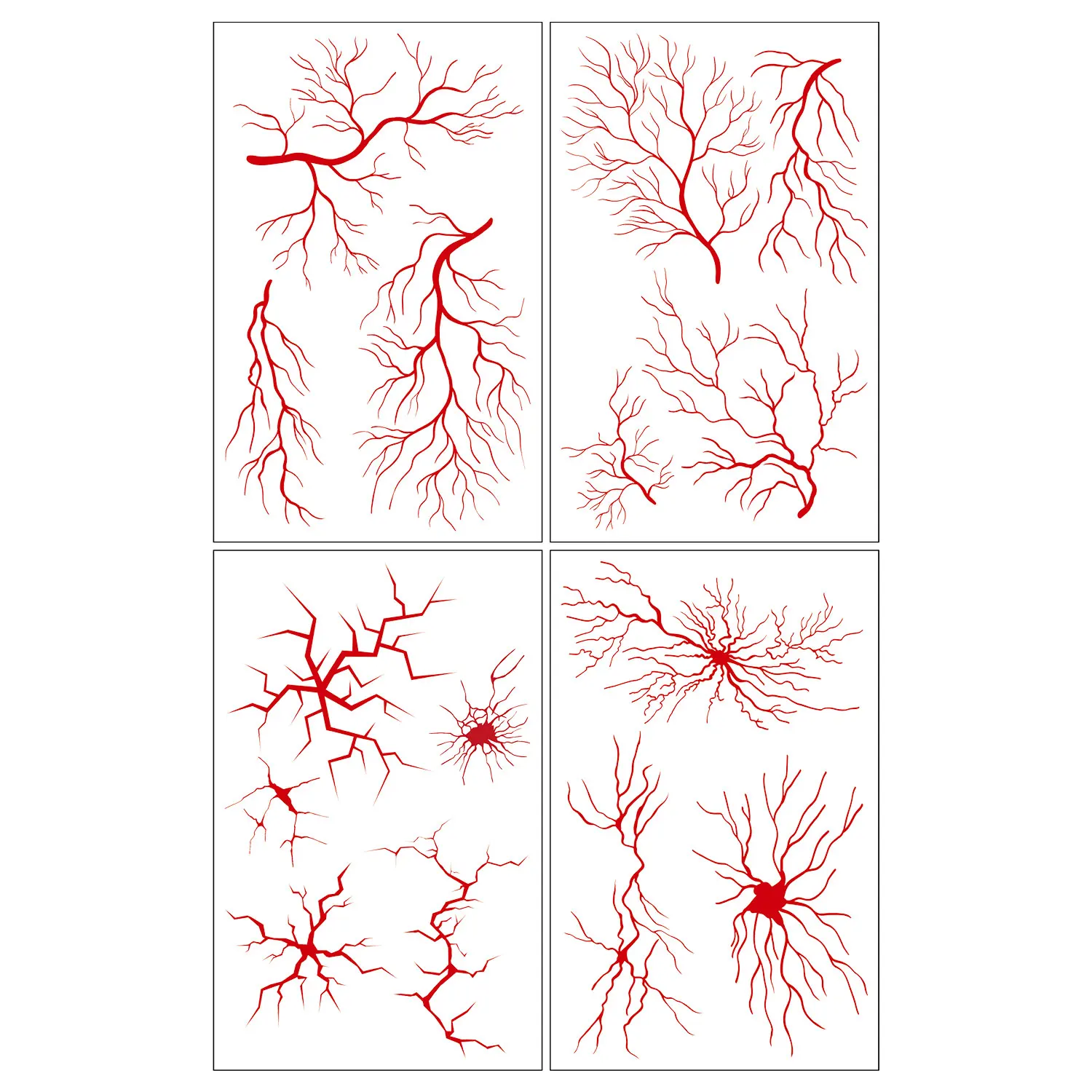 4 Sheets of Halloween Red Blood Vessel Lightning Pattern Temporary Tattoos, Body Arm Face Neck Art Fake Tattoo Stickers, Suitable for Halloween Party Cosplay Temporary Makeup