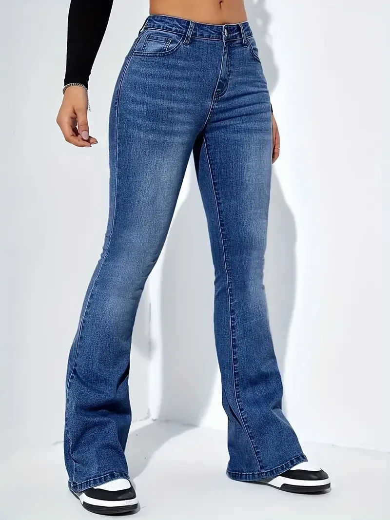 Frauen Flare Stretch Schnurrbart Jeans Mode Skinny Bell-Bottom Hohe Taille Grau Denim Hosen Dame Klassische Y2K Punk Lange Hosen
