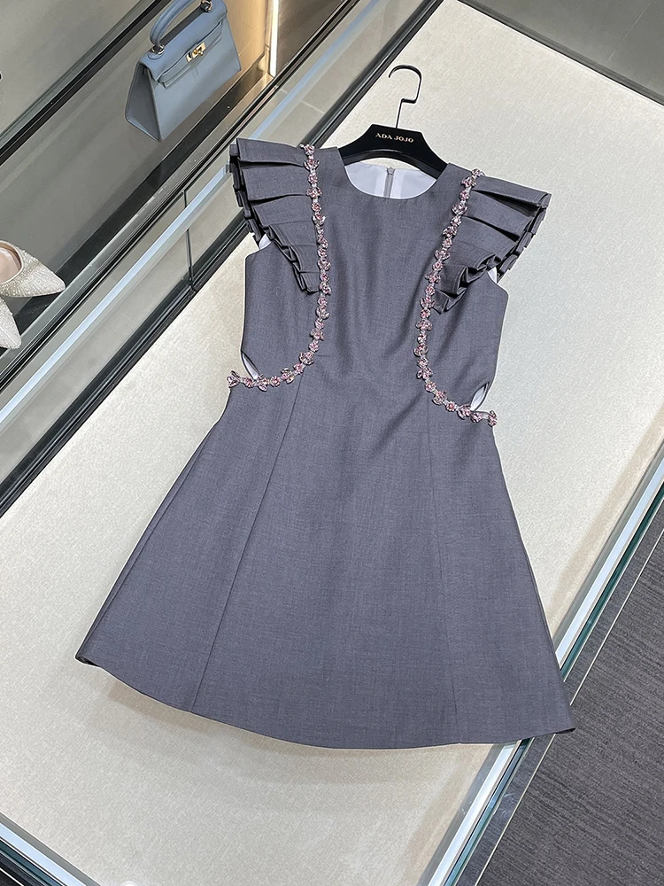 

Женское платье с кружевной отделкой и стразами, с высокой талией, А-силуэт, простое, для повседневной носки, весна-лето-осень