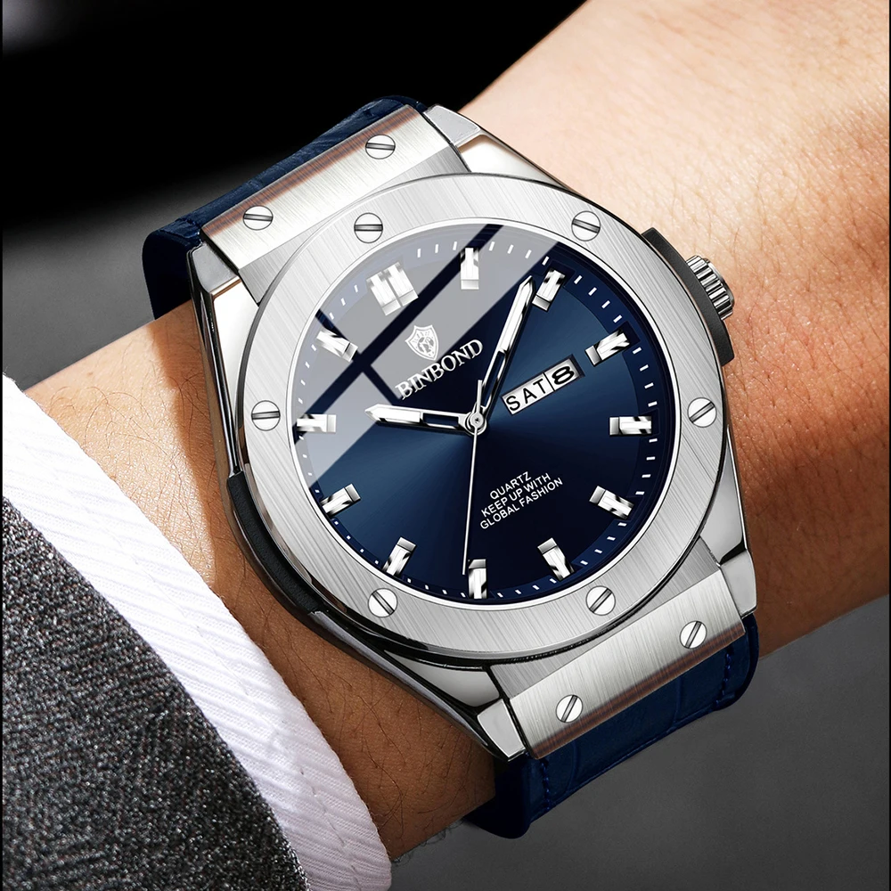 POEDAGAR Fashion Men's Watches Trend Classic Original Quartz Watch for Man Waterproof Luminous Week Date Wristwatch Leather New