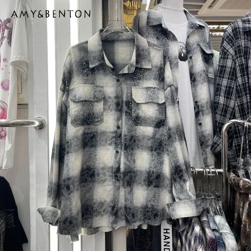 

Новинка 2026: Женская свободная повседневная рубашка-кардиган в корейском стиле, с длинными рукавами, в клетку, легкая куртка-жакет для ранней весны