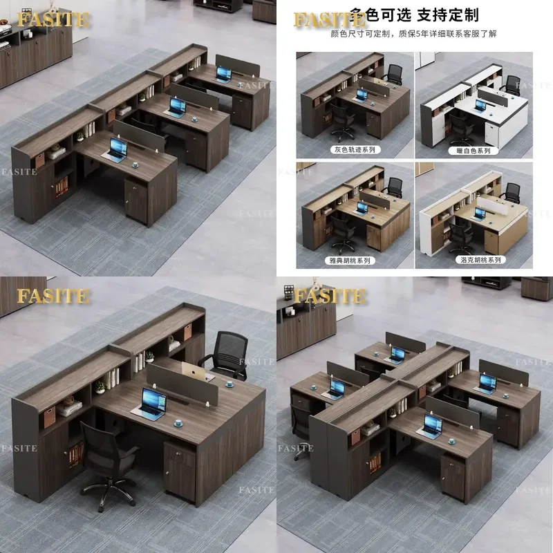 For 4 or 6 Person Staff Office Desk and Chair Combination with Modern Screen Partition Simple Financial Workstation Table