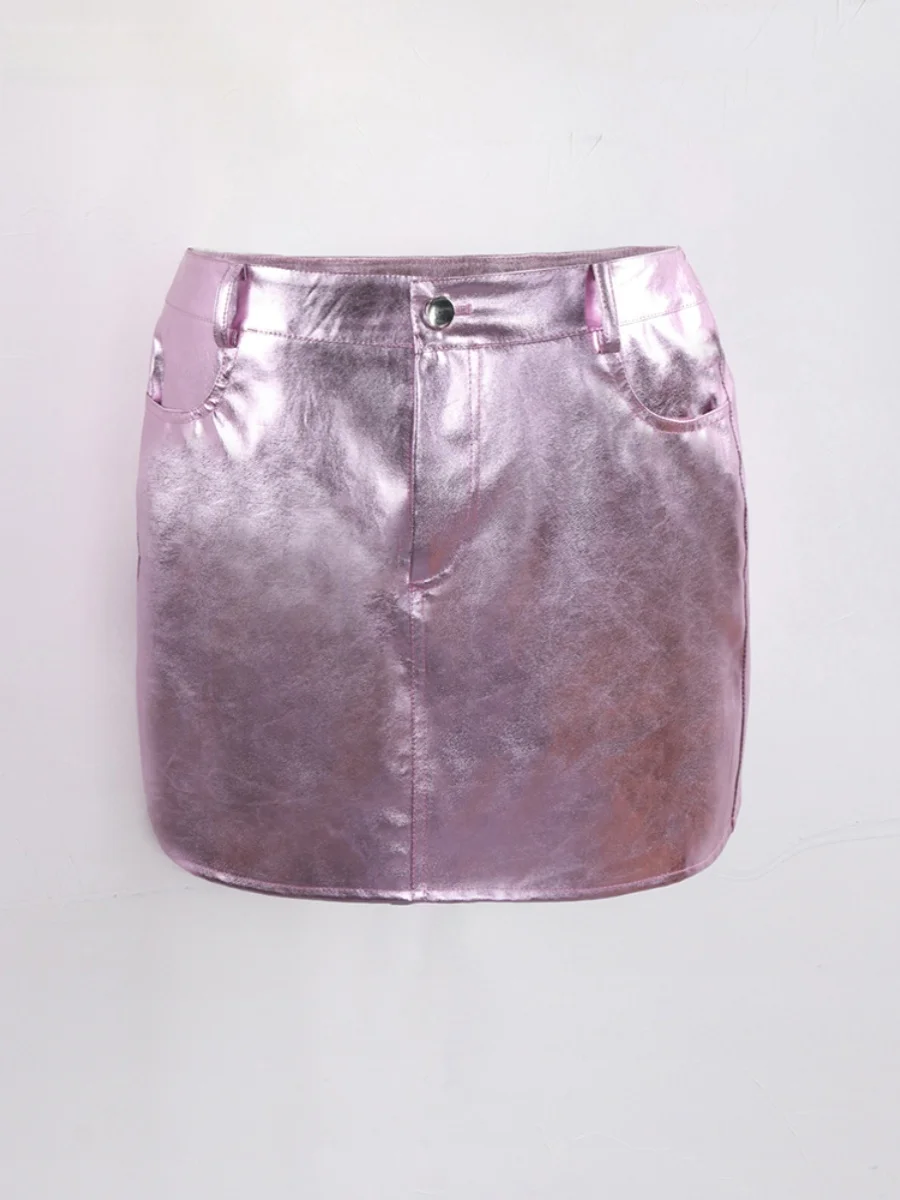 Nerazzurri High Waist PU Leather  Skirt Women's Autumn New Glossy Surface A-Line Skirt Casual Style with Zipper