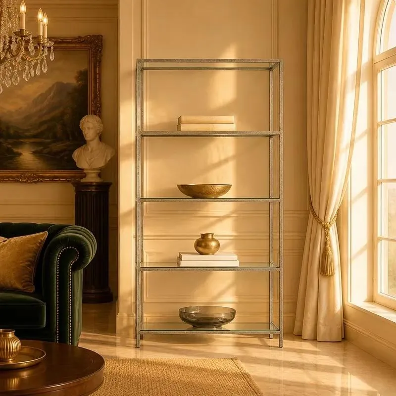 for Modern minimalist hand-cast solid metal slender frame transparent glass modular shelf for luxury hotel villa living room