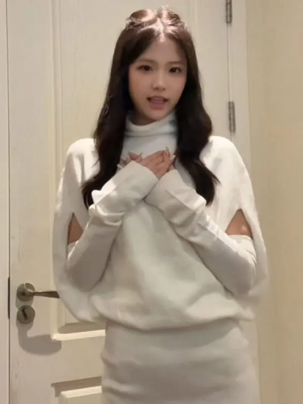 

Sexy High Collar Knitted Dr Pure Desire ort Skirt Bodycon Fit Cotton Fabric Autumn Winter Faion for Young Women