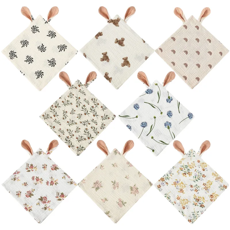 

Baby Appease Towel Cotton Muslin Newborn Face Towel Bunny Ear Boys Girls Security Cuddle Blanket Baby Bibs Saliva Towel