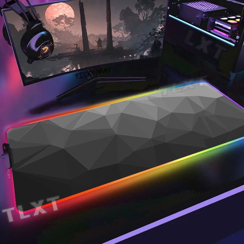 Alfombrilla de ratón RGB grande geométrica para Gamer, alfombrilla de ratón triangular para PC, alfombrillas de teclado LED, alfombrillas de escritorio luminosas, alfombrilla de ratón 900x400