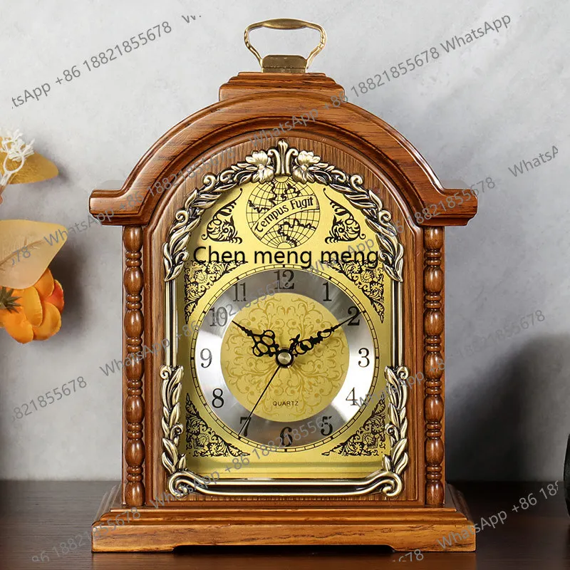 Solid wood table clock, living room home decoration table, desktop ornament desktop clock