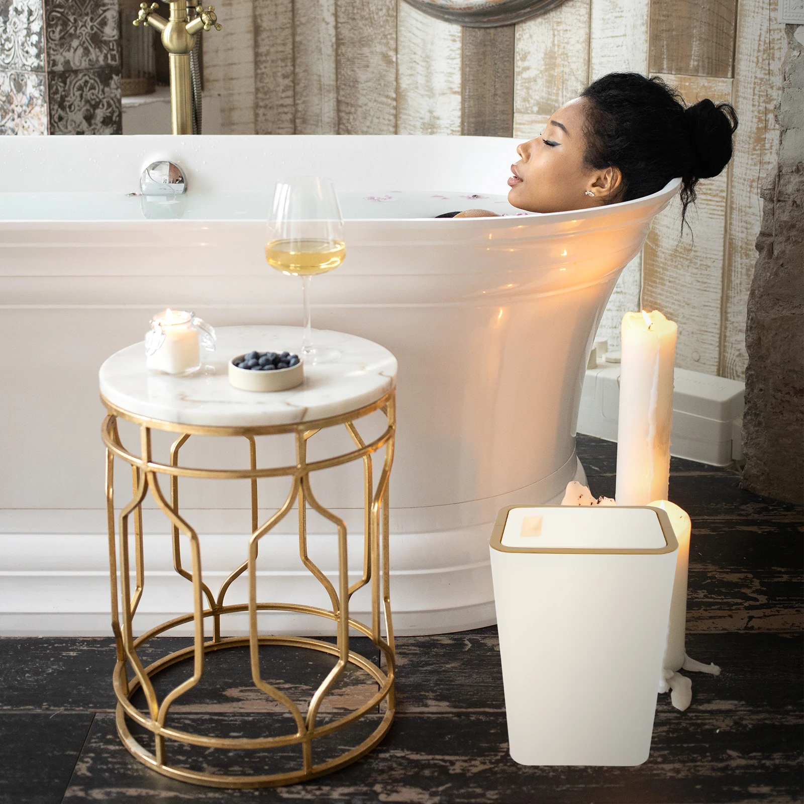 

Plastic Trash Can Household Garbage Bin Bathroom Kitchen Bedroom Office Reusable Pp Material Compact Waste Basket