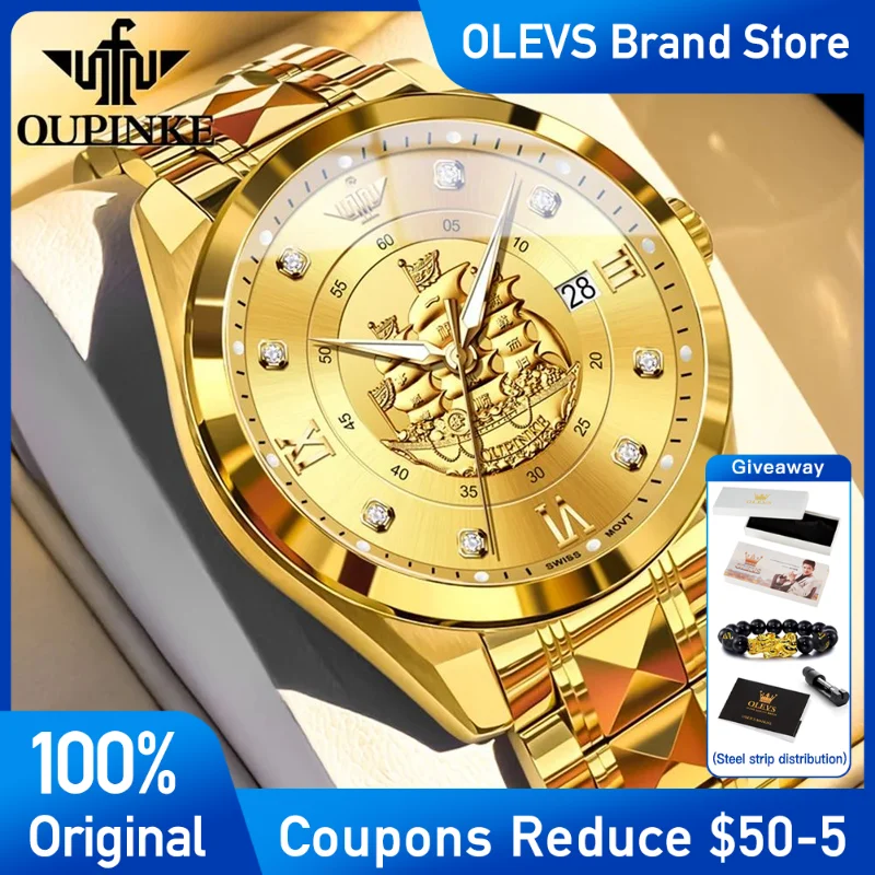 

OUPINKE 3302 Mens Watch Original Automatic Mechanical Watch Waterproof Luminous calendar Watches Luxury brand Men wristwatch