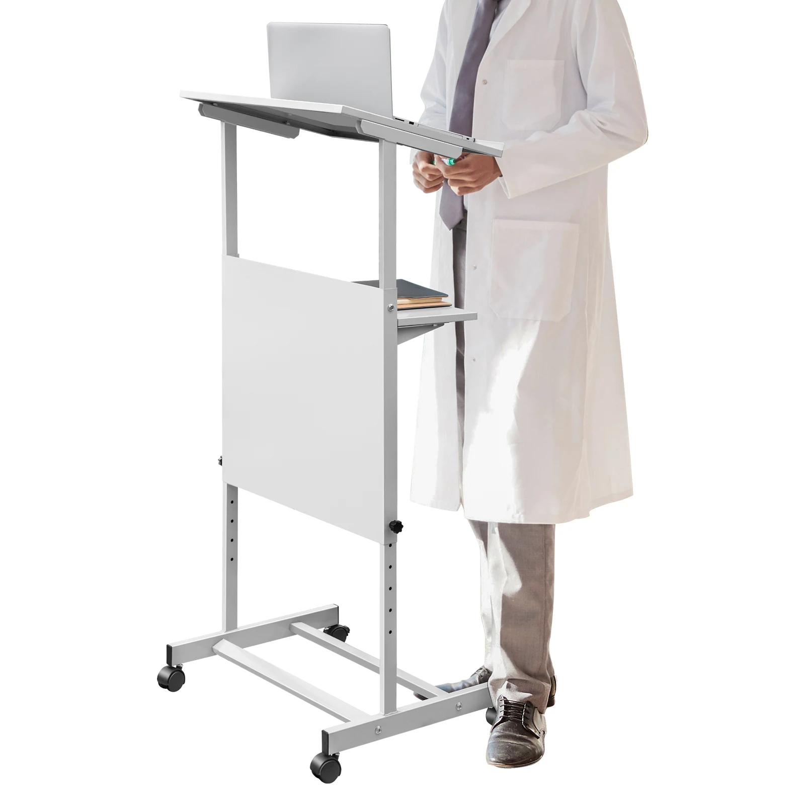 VEVOR Standing Lectern Height Adjustable Portable Pulpit 4 Rolling Casters Podium Stand Lower Storage Shelf Floor for School