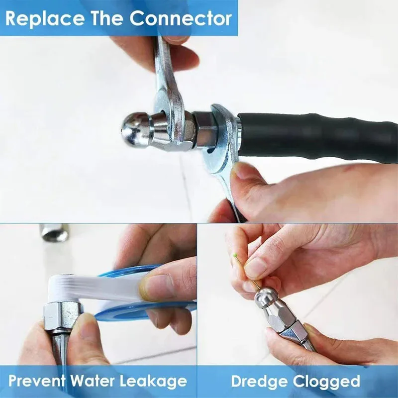 5800psi High Pressure Washer Hose 1/4 Inch Button Nose Backward Rotating Sewer Jetting Nozzle Kit Drain Cleaner Hose For Karcher
