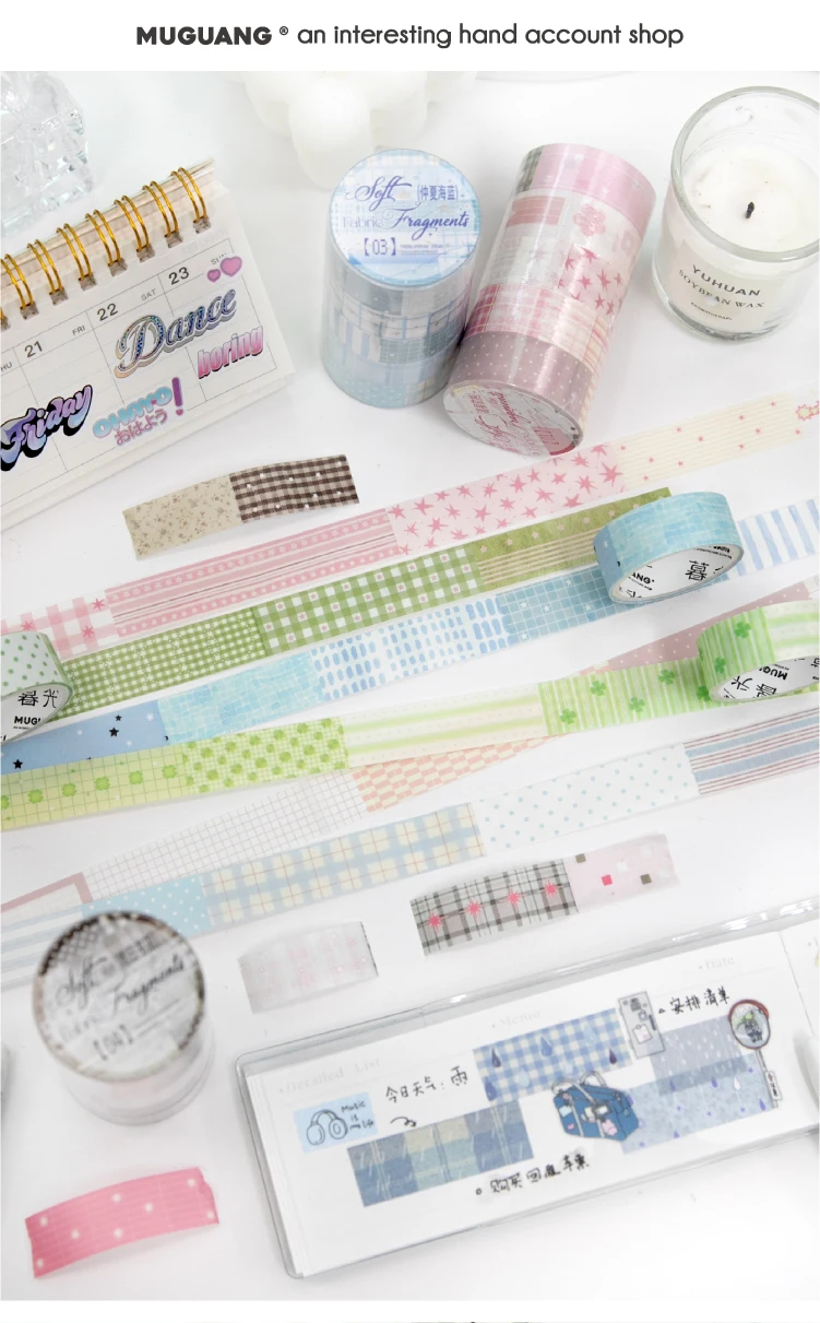 Journal GO 1,5cmx2M Collage Washi Tape Stoffreste Vintage Gitter-Landschaftsmuster Kreatives DIY Journal Karten Schreibwaren – Detail 1
