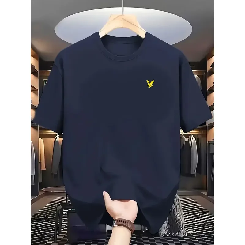 2026 Herren 100% Baumwolle Sommer Sport Freizeit T-Shirt mit lockerem Oversize-Schnitt, Adler-Grafikdruck und Rundhals-Kurzarm