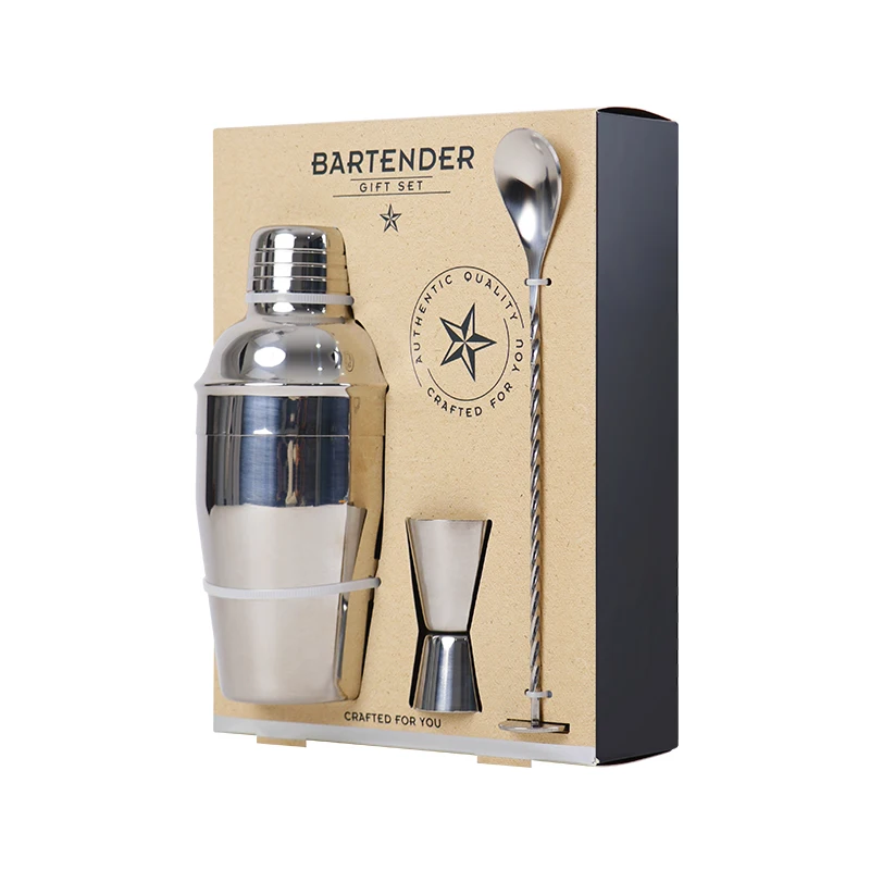 Kit para hacer cócteles Bartendar, 3 artículos de bar, coctelera, Jigger y cuchara de acero inoxidable, juego de regalos para entusiastas de cócteles
