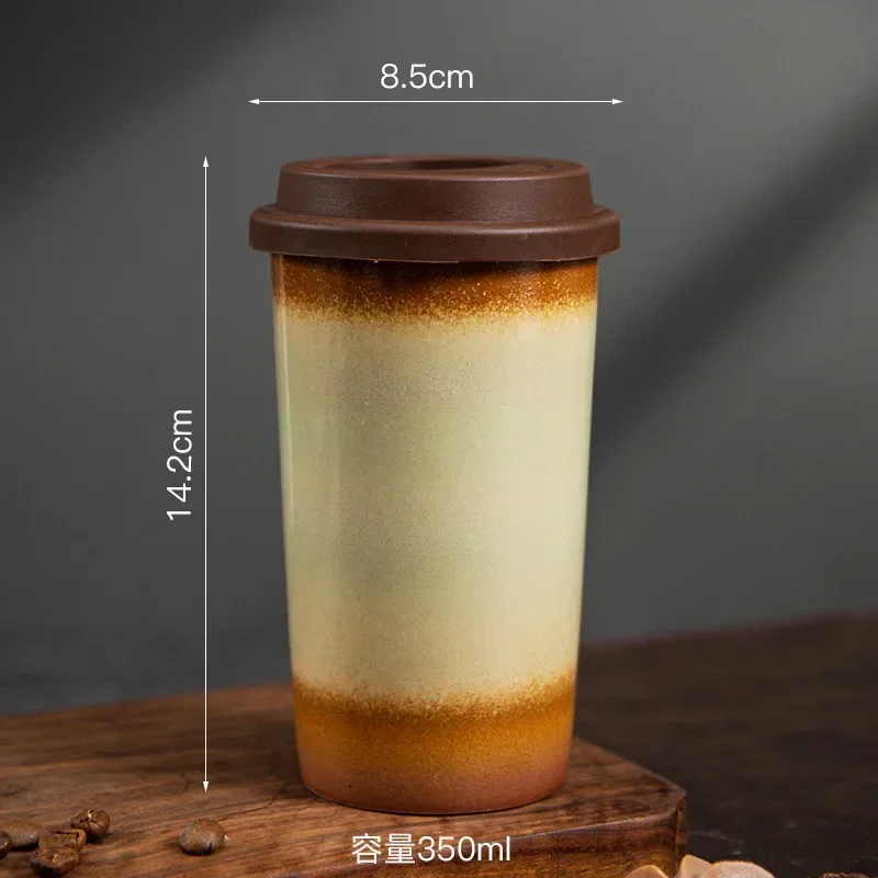 Kiln Ceramic Coffee Cup Gradient Water Cup with Silicone Cover Portable Coffee Cup Creative Office Home Retro Ceramic Cups