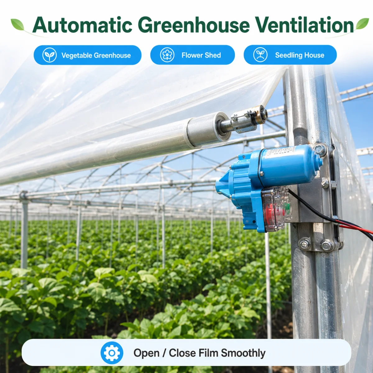 SIHAO 24V Motor Electric Film Roll Machine Electric Film Roller Greenhouse Roll Up Tools 100W/150W Film Winding Machine