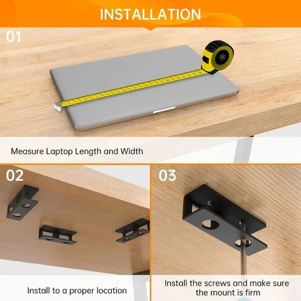 حامل كمبيوتر محمول لتبديد الحرارة تحت المكتب، حامل تخزين الكمبيوتر المحمول الأسود، حامل الكمبيوتر المحمول، شحن لوحة المفاتيح، تخزين الكمبيوتر المحمول #3