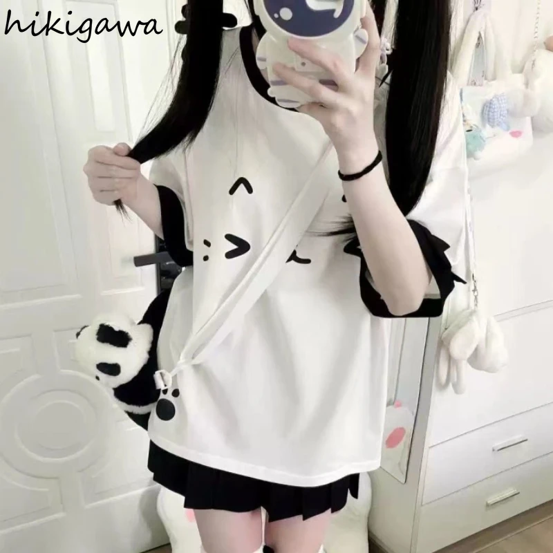 

Japanese T Shirts Women's Clothing O-neck Short Sleeve Cute Tees Fashion Camisetas Oversized Tops Casual Summer White Tshirt