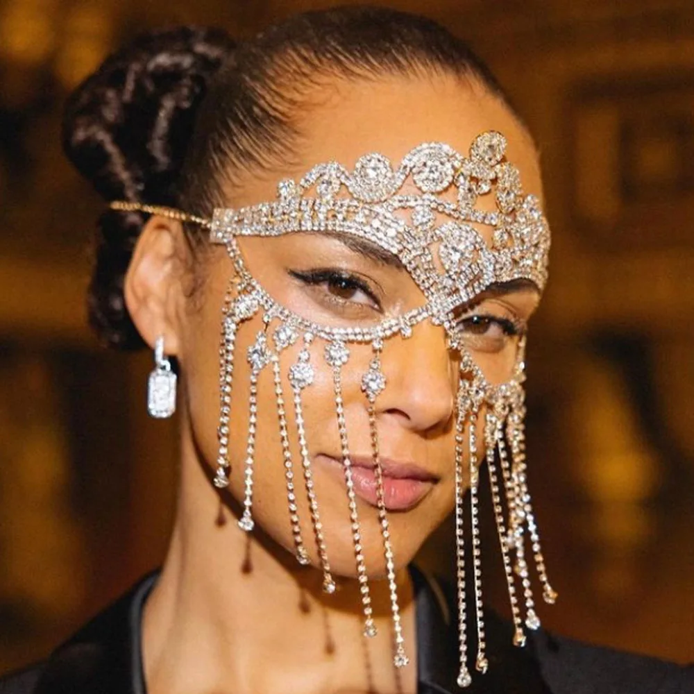 Bohemian Carved Water Droplet Tassel Retro Style Rhinestone Facial Accessories Nightclub Women's Body Chain Jewelry