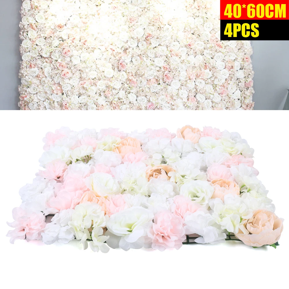 4PCS Artificial Flower Wall Rose Wall Wedding Street Background 4x Pack Artificial Flowers Wall Panel Wedding Photo Prop