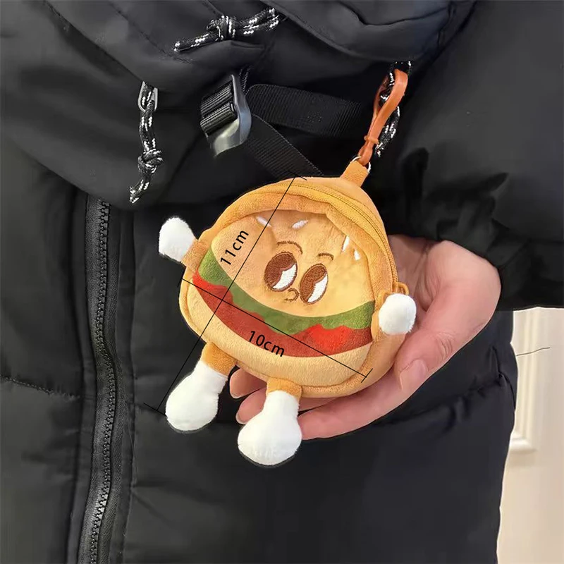 Hamburger Plush Coin Purse Pendant Cartoon Headphone Storage Bag Keychain Portable Lipstick Bag Key Case