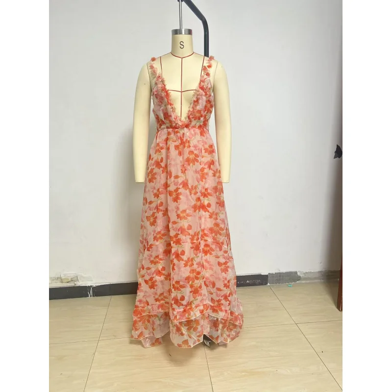 

2025New Spring and Summer off-the-ShoulderVWomen's Floral Print Fairy Long Elegant Evening Dress with Large Swing