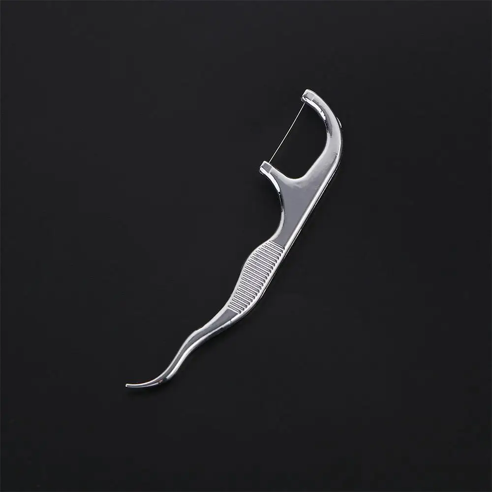 Dust-proof Portable Tooth Cleaning Lightweight Oral Hygiene Stainless Steel Flosser Floss Stick Flossing Holder Dental Floss