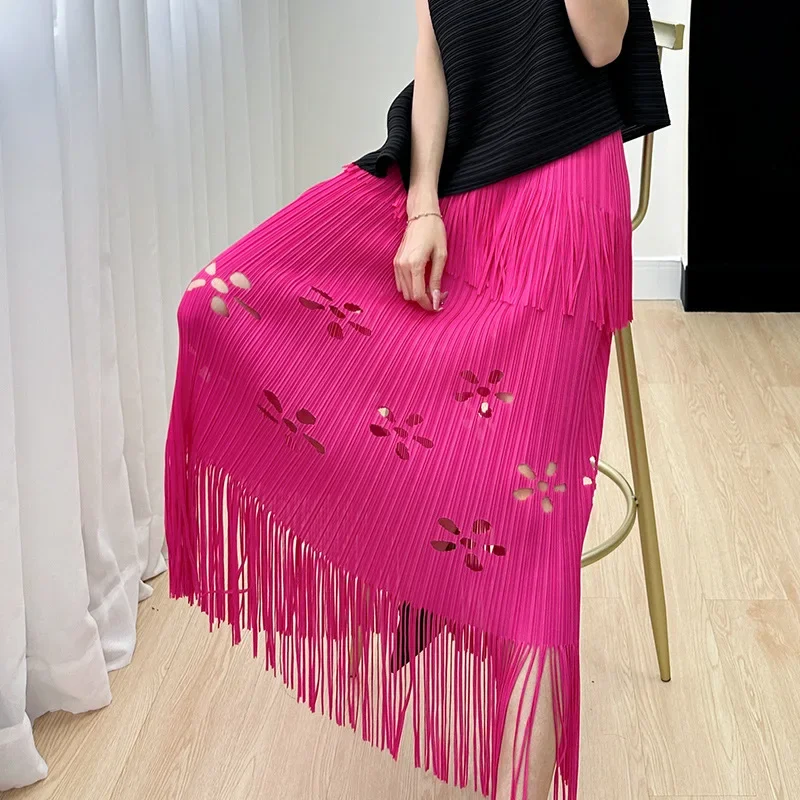 Miyake 2025 Summer New Fashion Casual Pure Colour Fringe Half-body Skirt Senior Sense Temperament Pleated Thin Women's Skirt