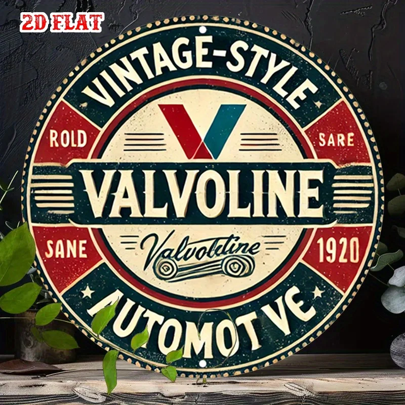 2D Flat 1pc Vintage Look Round Aluminum Sign, Automotive Metal Tin Sign - Classic Design Rustic Metal Wall Art, Retro Logo