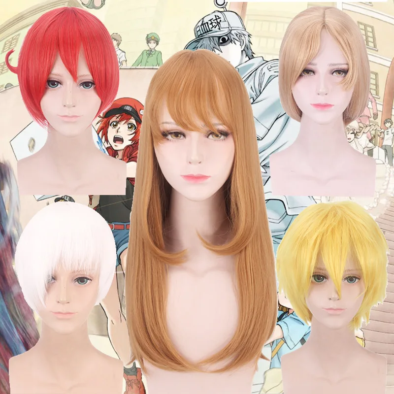 Synthetic Anime Cosplay Wig Inspired By Cell Staff Platelet White Red Killer T-Cell Macrophage Party Costume Accessories