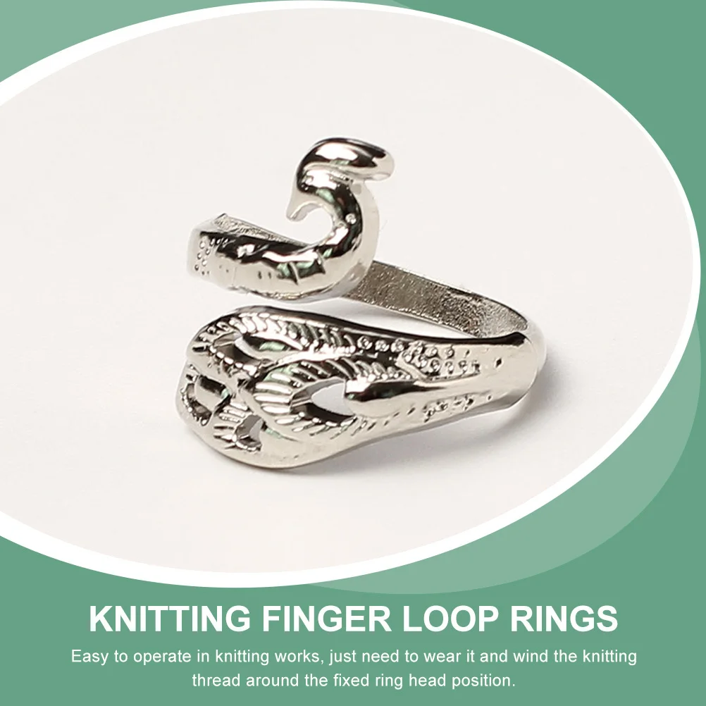 8pcs Vintage Peafowl Knitting Rings Adjustable Finger Loop Yarn Guide For Crochet Woolen Craft Sewing Tool Braided Ring