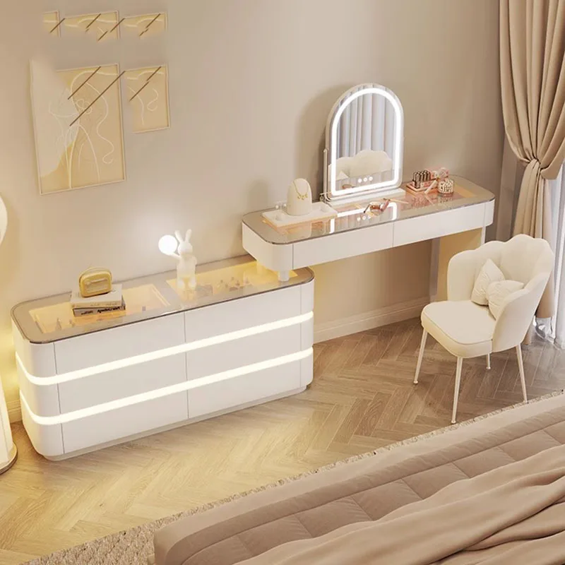 Makeup Vanity Cabinet Living Room Mirror White Dresser Makeup Chair Bedroom Bedside Vanitty Tocador Replica Design Furniture